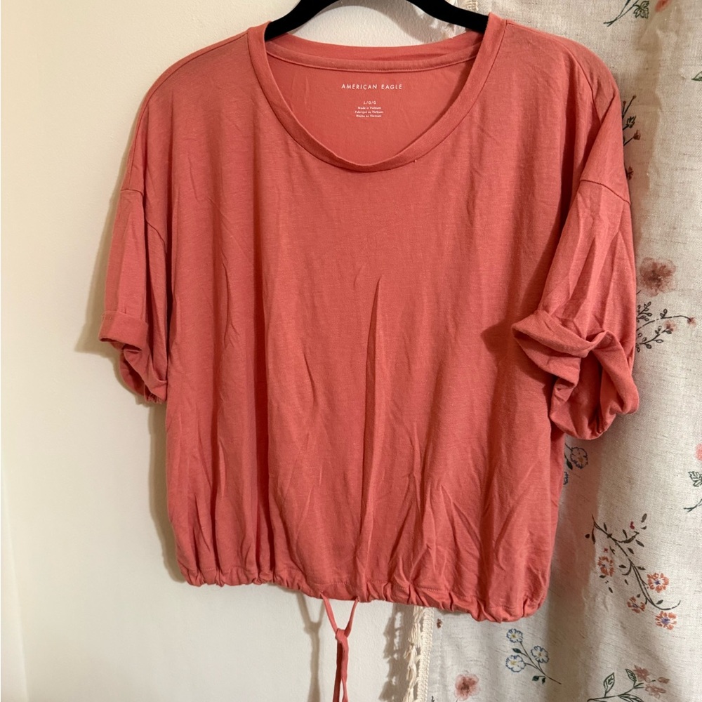 American Eagle Outfitters Dusty Rose Drawstring-Hem Short Sleeve Tee